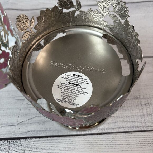 2 Bath & Body Works 3-Wick Candle Holders Butterflies Garden Pink Dahlia Pdstl - Picture 6 of 8